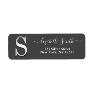 Etiqueta Elegante Personalizado plateado Monograma S Nombre