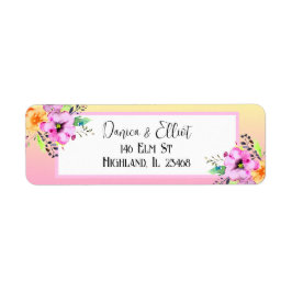 Etiqueta Elegante Petunias Floral Amarillo y Rosa