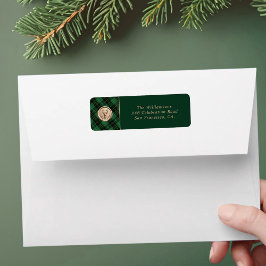 Etiqueta Elegante Plaid Verde de Navidad con Dirección de D
