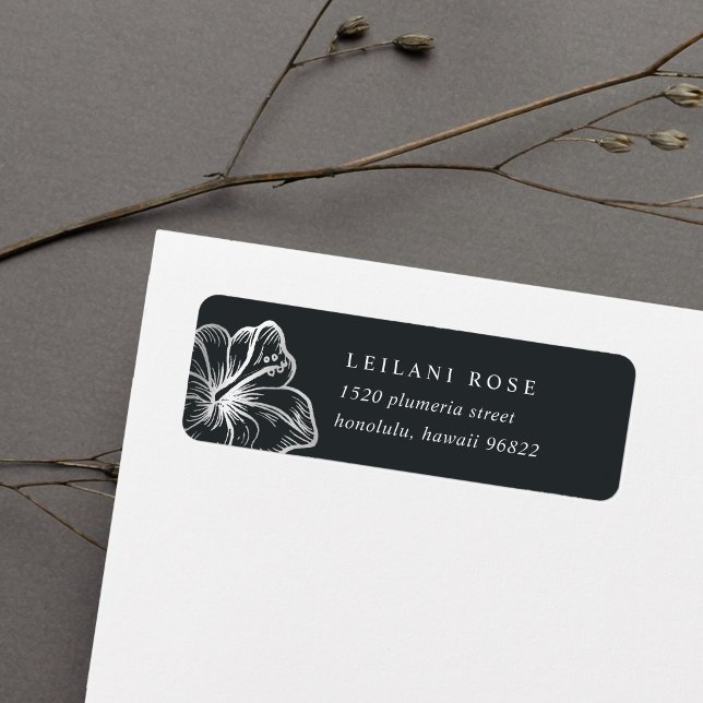 Etiqueta Elegante Plata Hibiscus Flower Return Address (Subido por el creador)