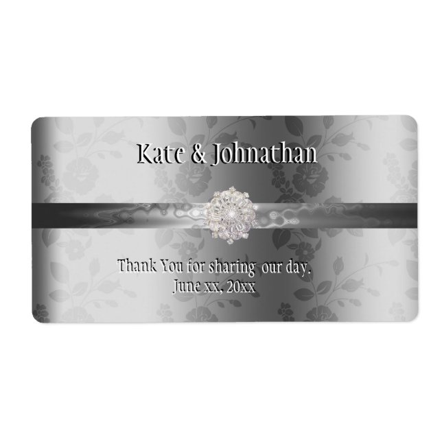 Etiqueta Elegante plata, vino de boda personalizado (Frente)