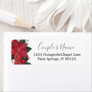 Etiqueta Elegante Poinsettia Navidad Verde