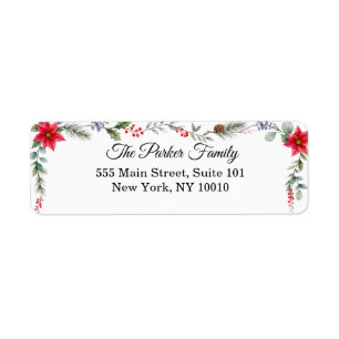 Etiqueta Elegante Poinsettia y Dirección de Navidad con Ver