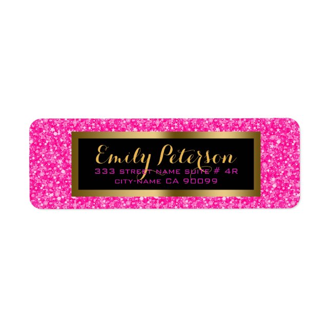 Etiqueta Elegante Purpurina Blanco Y Rosa Caliente (Frente)