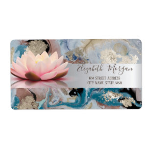 Etiqueta Elegante raya plateada moderna Lotus Marble