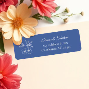 Etiqueta Elegante Romance de época Dusty Blue Floral Boda