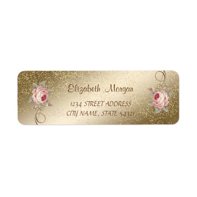 Etiqueta Elegante Romántico, Rosas,Etiqueta de dirección Co (Frente)