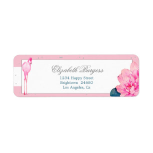 Etiqueta Elegante Rosa de raya rosada personal Flamingo Pla
