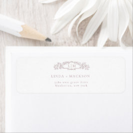 Etiqueta Elegante Rosa escudo botánico monograma boda