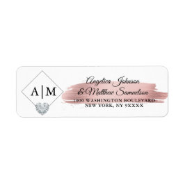 Etiqueta Elegante Rosa Monogramado Relieve metalizado dorad