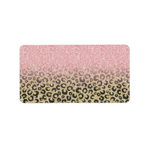 Etiqueta Elegante Rosa Purpurina dorado Leopardo negro