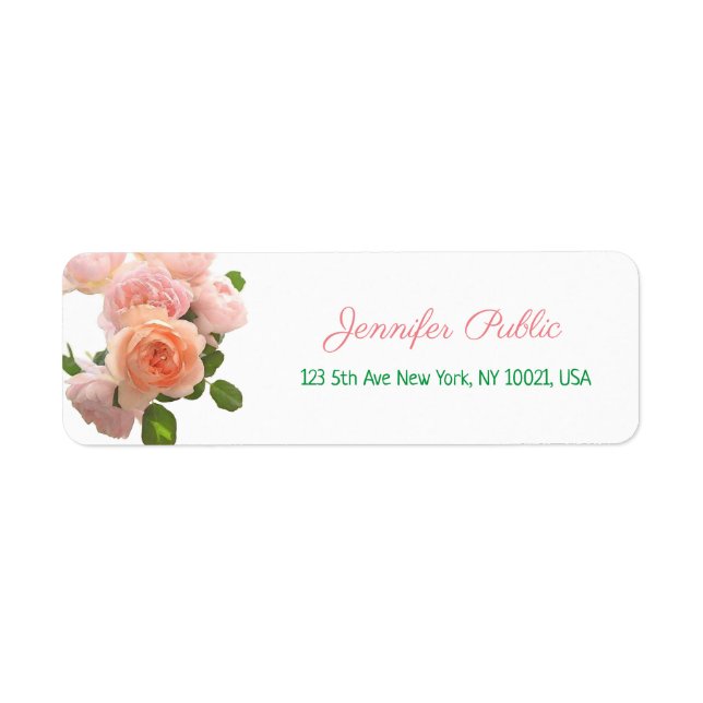 Etiqueta Elegante Rosas de acuarela Flores Texto de escritu (Frente)