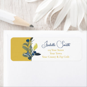 Etiqueta Elegante RSVP de Boda Floral Acuarela Azul Marino