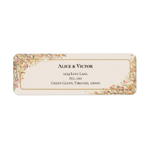 Etiqueta Elegante Rústica Caída Boda Beige Dirección de Reg