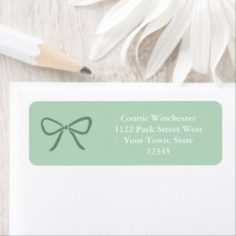 Etiqueta Elegante Sage Green Bow White Text Return Address