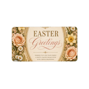 Etiqueta Elegante saludo de Pascua, estilo botánico vintage