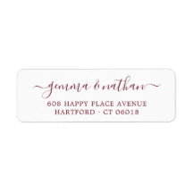 Elegante Script Burgundy Boda Return Address