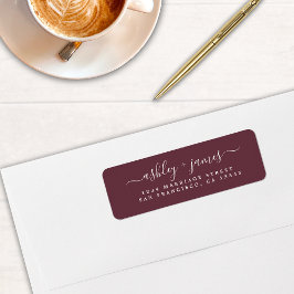 Etiqueta Elegante Script Burgundy Boda Return Address