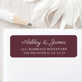 Etiqueta Elegante Script Burgundy Boda Return Address