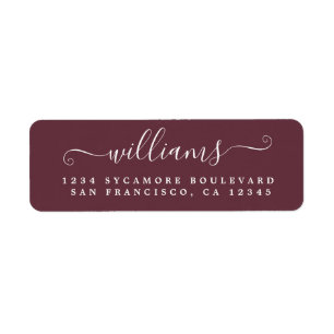 Etiqueta Elegante Script Burgundy Family Return Address