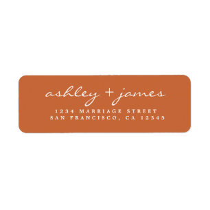 Etiqueta Elegante Script Burnt Naranja Boda Dirección de re