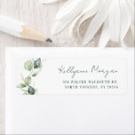 Etiqueta Elegante Script color de agua Eucalyptus Dirección<br><div class="desc">Etiqueta de la dirección de retorno de la novia Eucalyptus Greenery Watercolor de verde que puedes personalizar fácilmente para tu evento especial y ocasiones anuales.</div>