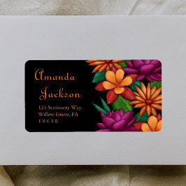 Etiqueta Elegante Script Colorful Flowers Dirección de reto