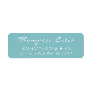 Etiqueta Elegante Script Crew Name Aqua Blue Return Address