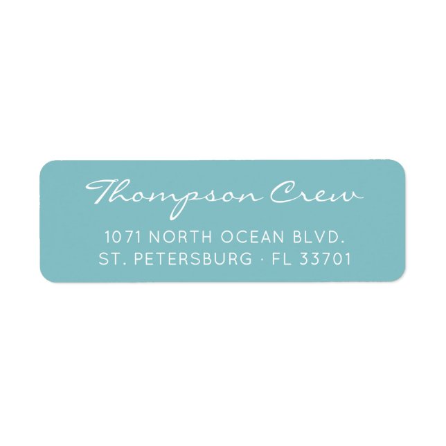 Etiqueta Elegante Script Crew Name Aqua Blue Return Address (Frente)