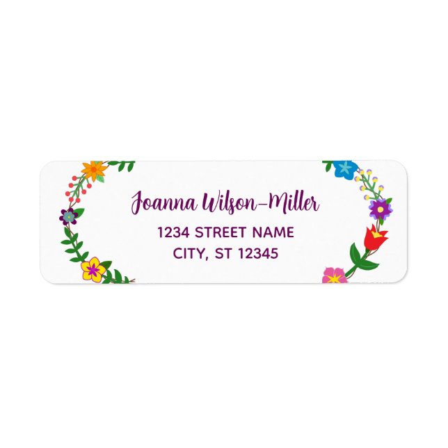Etiqueta Elegante Script Flores Dirección de retorno modern (Frente)