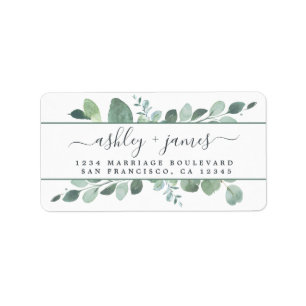 Etiqueta Elegante Script Greenery Boda Dirección de Retorno