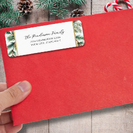 Etiqueta Elegante Script Holiday Pines Gold Frame Personali