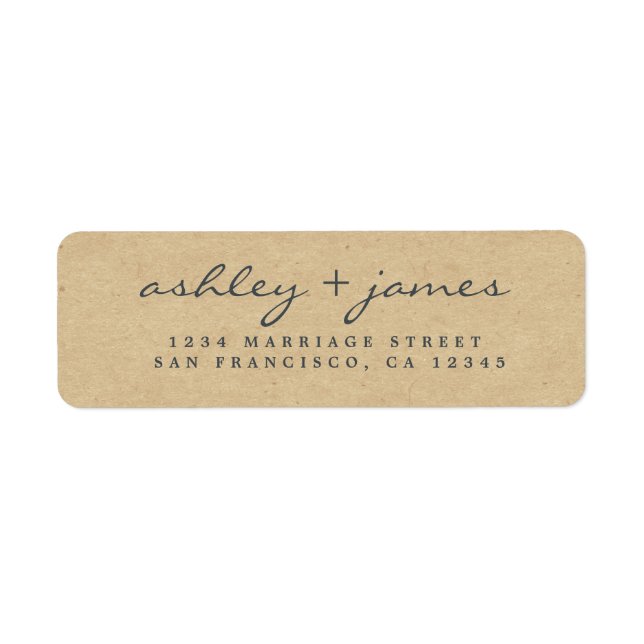 Etiqueta Elegante Script Kraft Boda de papel Dirección de r (Frente)