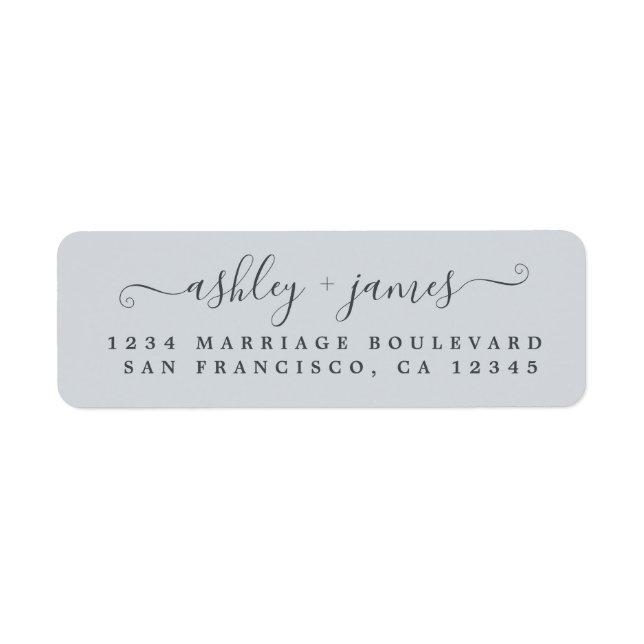 Etiqueta Elegante Script Pastel Blue Boda Dirección de reto (Frente)