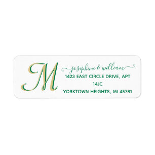 Etiqueta Elegante Script Personalizado Gold Green Monograma