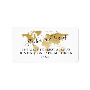 Etiqueta Elegante Script Return Address Gold Map