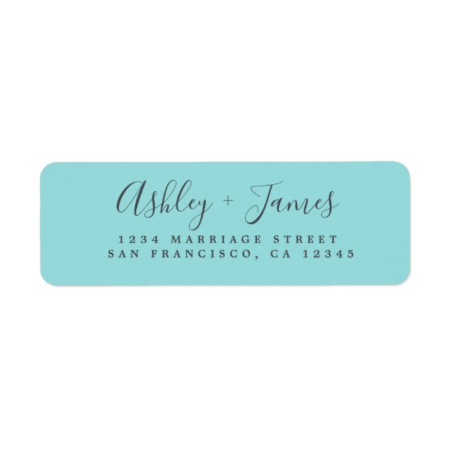 Etiqueta Elegante Script Turquoise Boda Return Address (Frente)