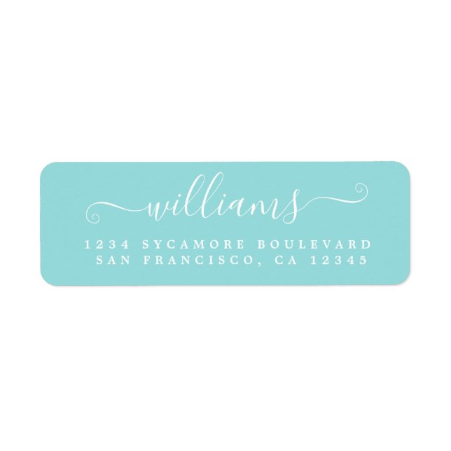 Etiqueta Elegante Script Turquoise Family Return Address (Frente)