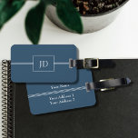 Etiqueta elegante simple azul oscuro Monograma mal<br><div class="desc">Sencillo y elegante etiqueta de equipaje azul oscuro y blanco con un patrón de rectángulo. Puede agregar su monograma,  nombre y dirección.</div>