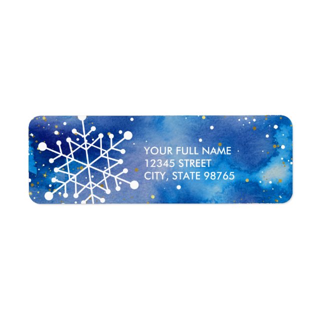 Etiqueta Elegante Snowflakes Blue Purple Water Address (Frente)