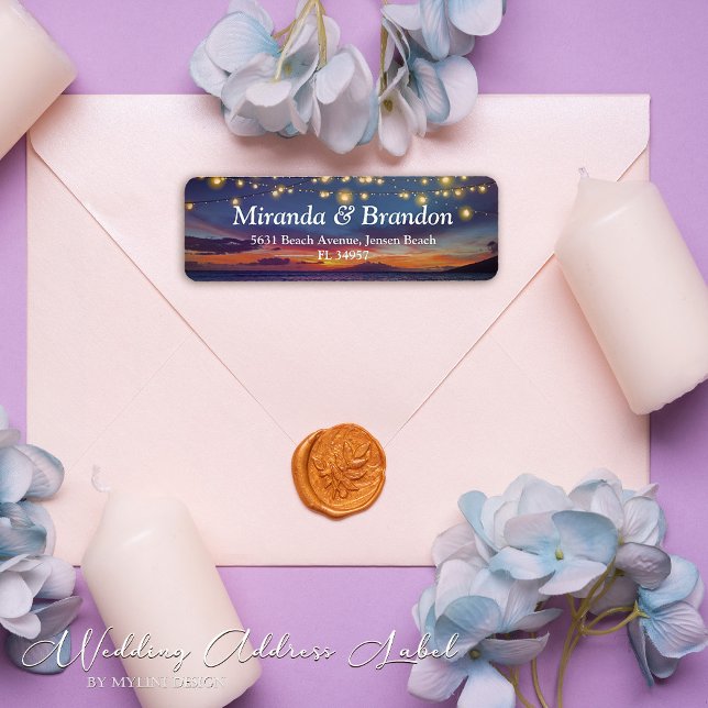 Etiqueta Elegante String Lights Summer Sunset Beach Direcci (Subido por el creador)