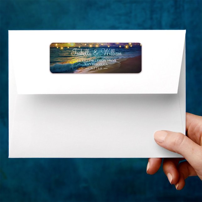 Etiqueta Elegante Sunset Beach String Luces Boda de verano (Subido por el creador)