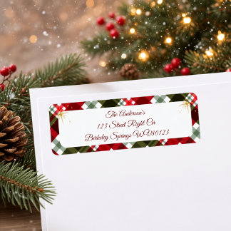 Etiqueta Elegante Tartán de Navidad Cuadrícula Dirección de