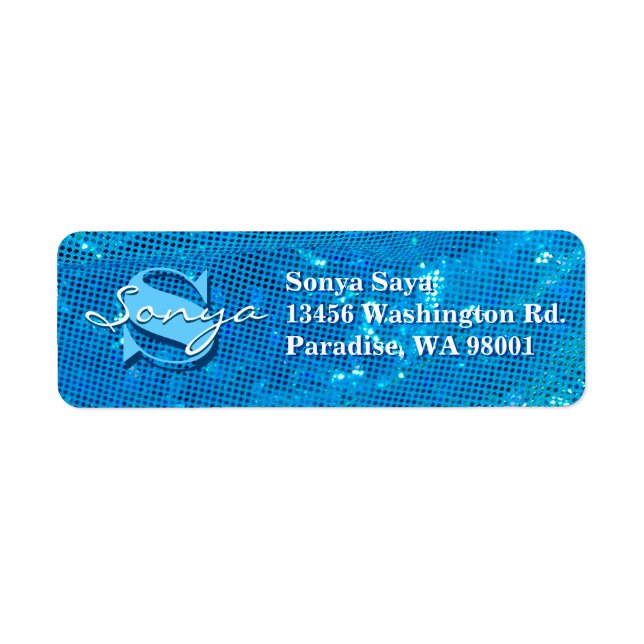 Etiqueta Elegante tela Verde azulada de tela (Frente)