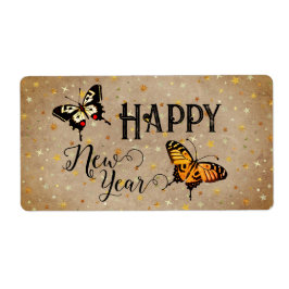 Etiqueta Elegante tipografía mariposa Stars Rustic New Year