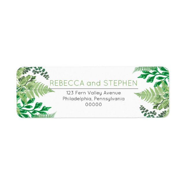 Etiqueta Elegante vegetación | Boda Wild Ferns (Frente)