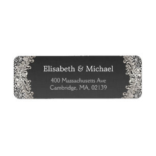 Etiqueta Elegante Vintage Dark Silver Damask Classic