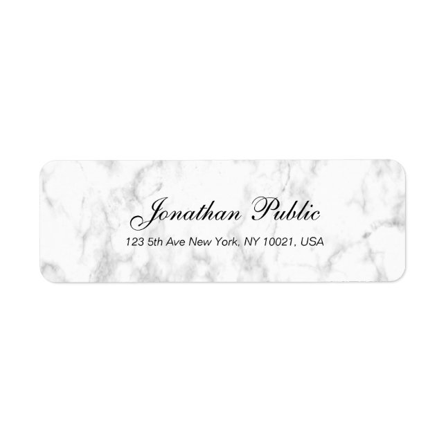 Etiqueta Elegante White Marble Script Profesional de lujo (Frente)