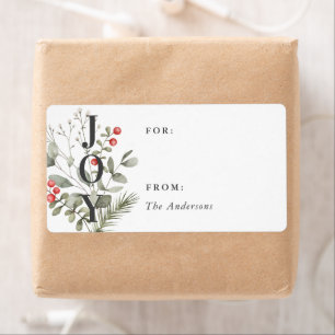 Etiqueta Elegante White Winter Watercolor Botánica Gift Eti