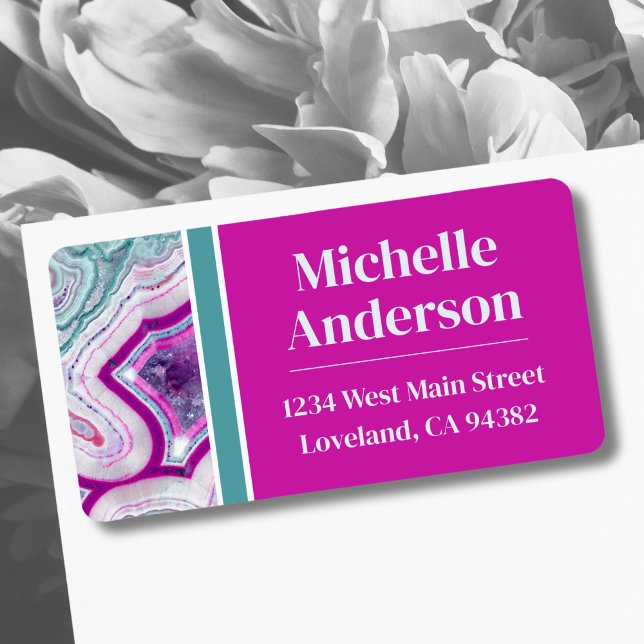 Etiqueta Elegante y elegante dirección de retorno (Stylish Teal Magenta Agate Stone Stylish Address label)